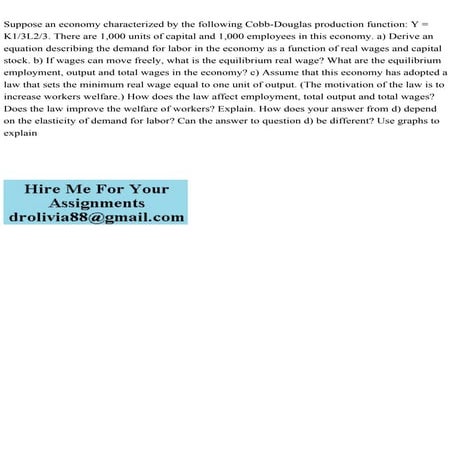 Suppose An Economy Characterized By The Following Cobb Douglas Produ pdf