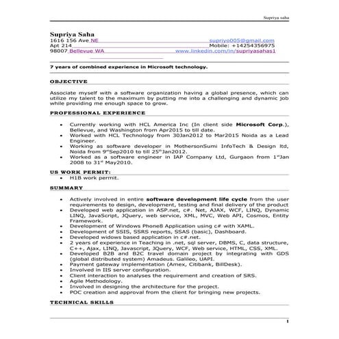 Supriya Saha Resume