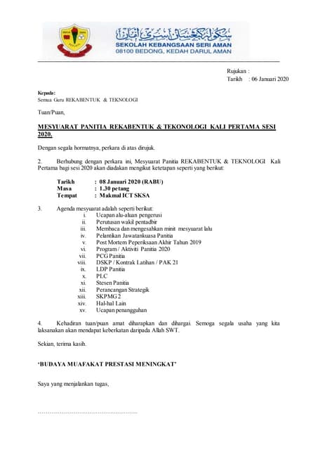 Surat Panggilan Mesyuarat Kali Pertama Rbt