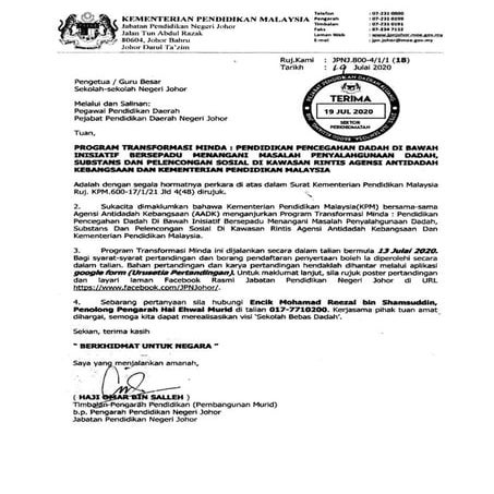 Program Transformasi Minda  Pendidikan Pencegahan Dadah di bawah inisiatif be...