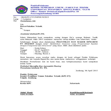 Surat izin mahasiswa FT Unipdu Jombang