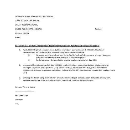 Surat kepada doe schedule waste