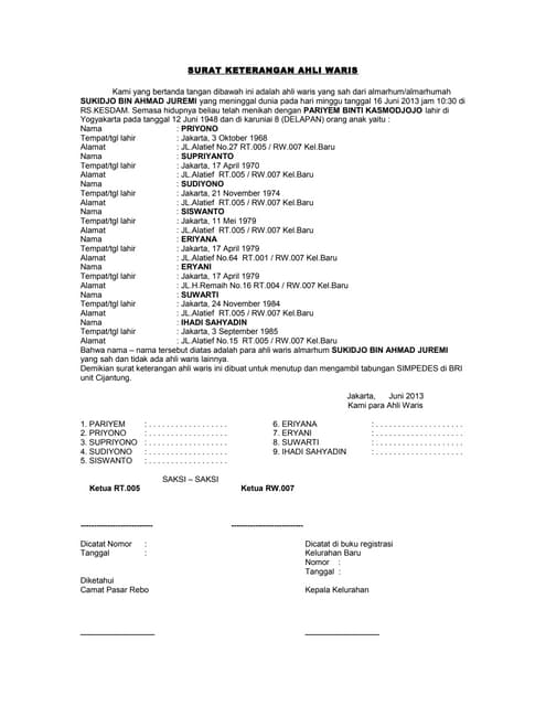 Surat Keterangan Ahli Waris