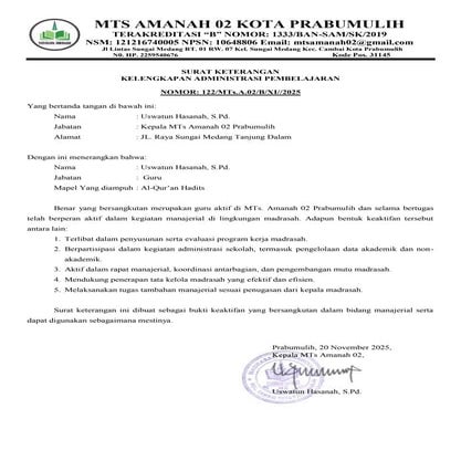 SURAT KETERANGAN AKTIF DARI KEPALA MADRASAH DALAM MANAJERIAL PENDIDIKAN YUK A...