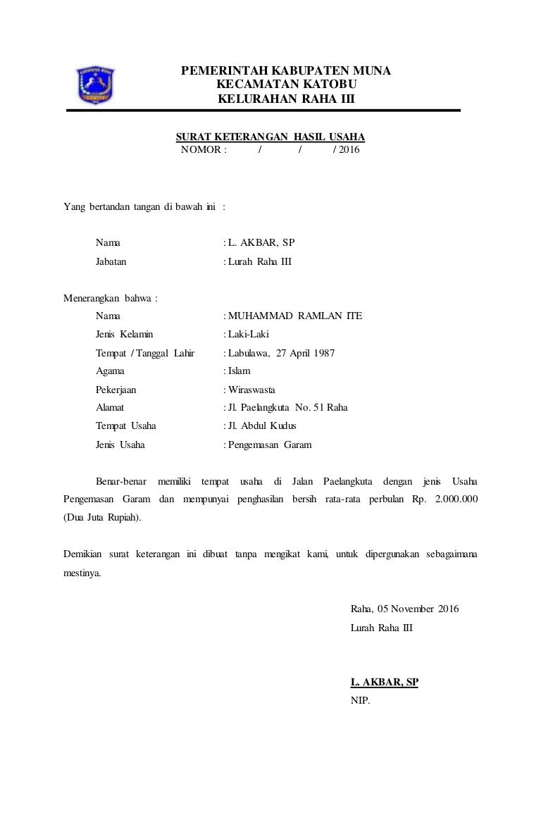 Surat keterangan hasil usaha