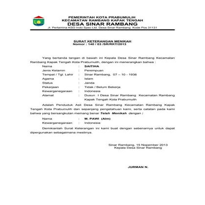 Surat keterangan menikah