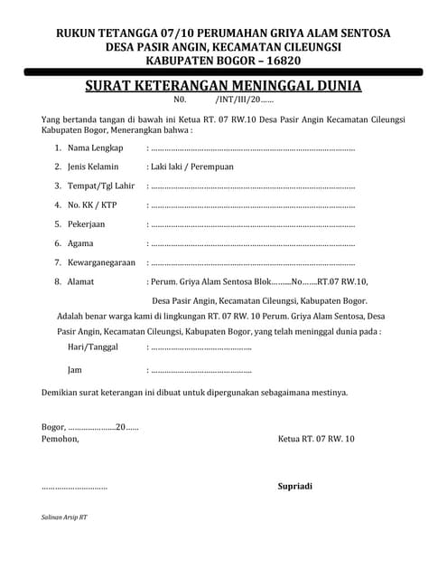 Surat keterangan meninggal dunia