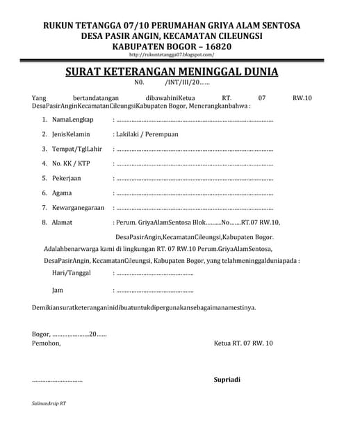 Surat keterangan meninggal dunia