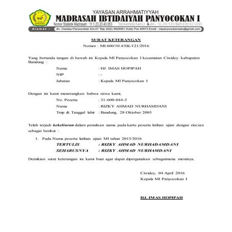 Contoh Surat Permohonan Perbaikan Nama Di Ijazah Adalah - IMAGESEE