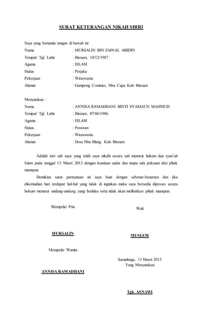 Surat Keterangan Nikah