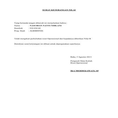 Surat keterangan nilai