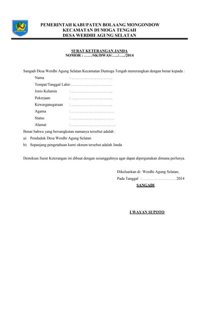 Contoh Surat Keterangan Janda