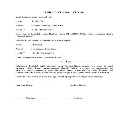 Surat Kuasa dalam bahasa inggris