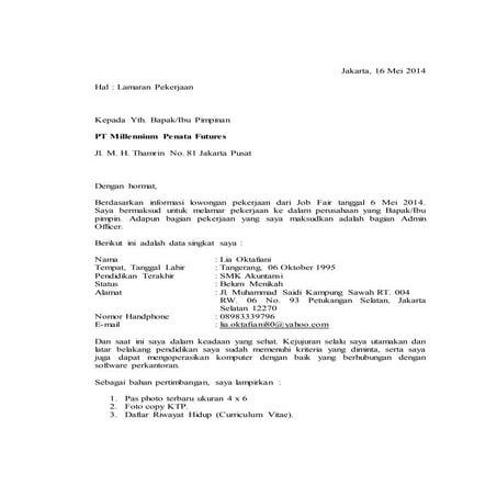 Contoh Surat Lamaran