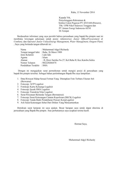 Surat Lamaranku Buat Antam Saya Surat Lamaranku Buat Antam Saya
