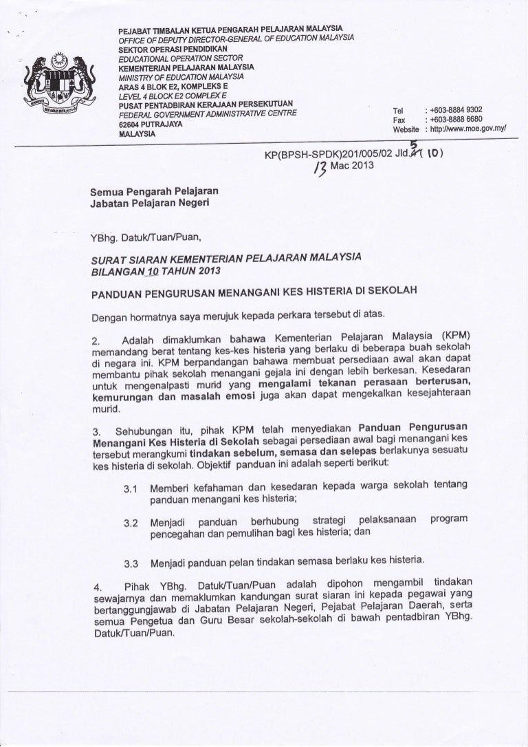 Surat Panduan Pengurusan Menangani Histeria