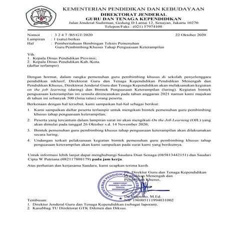 Surat pemberitahuan bimtek gpk penguasaan keterampilan 1