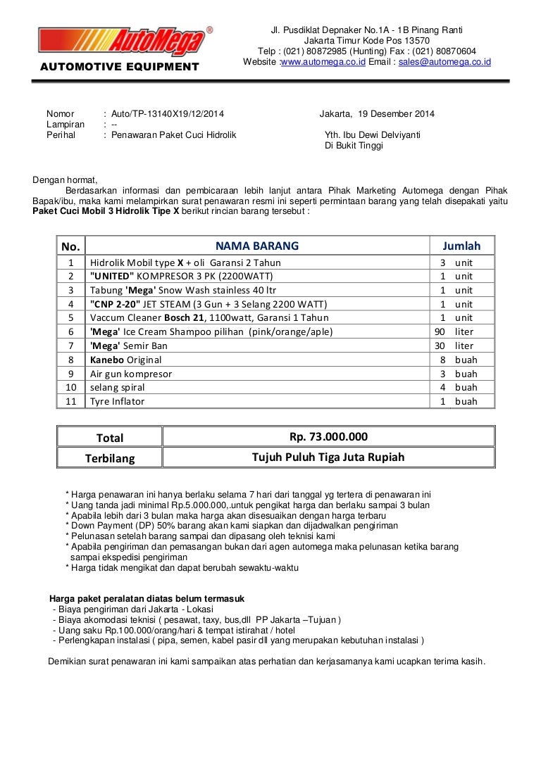 Contoh Surat Penawaran Kerjasama Jasa Bengkel Mobil