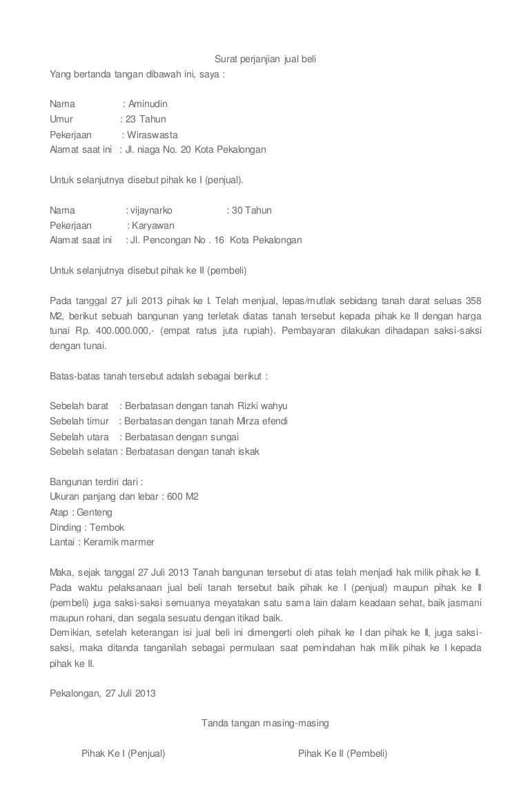 Contoh Surat Perjanjian Jual Beli Motor Nusagates