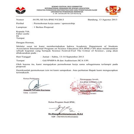 Surat permohonan kerja sama