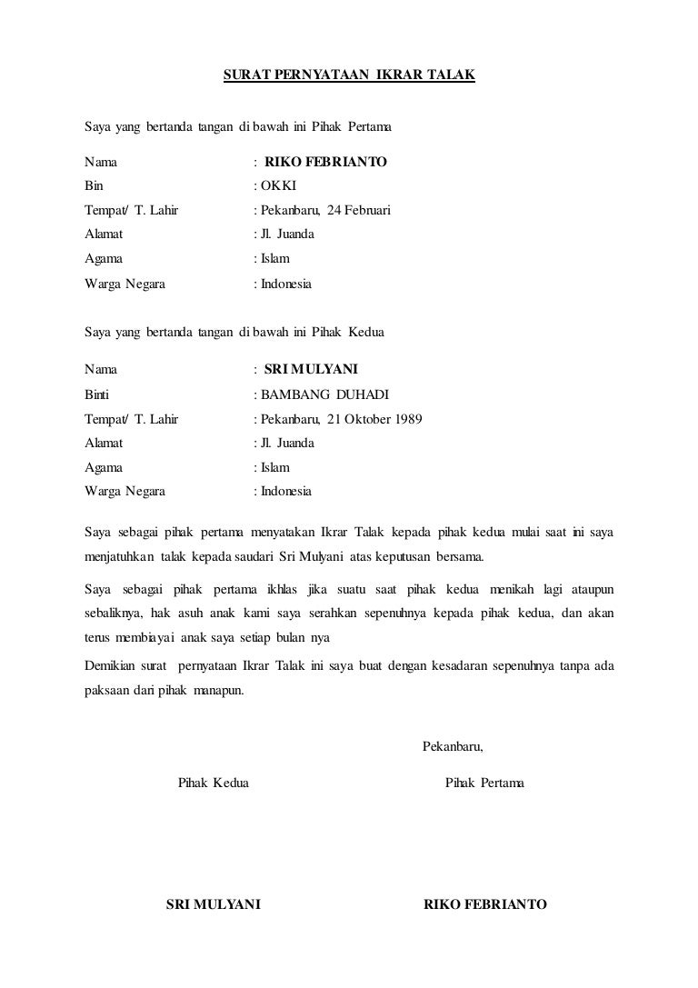 Pernikahan Siri Contoh Surat Pernyataan Cerai Nikah Siri Pernikahan Siri Contoh Surat Pernyataan Cerai Nikah Siri
