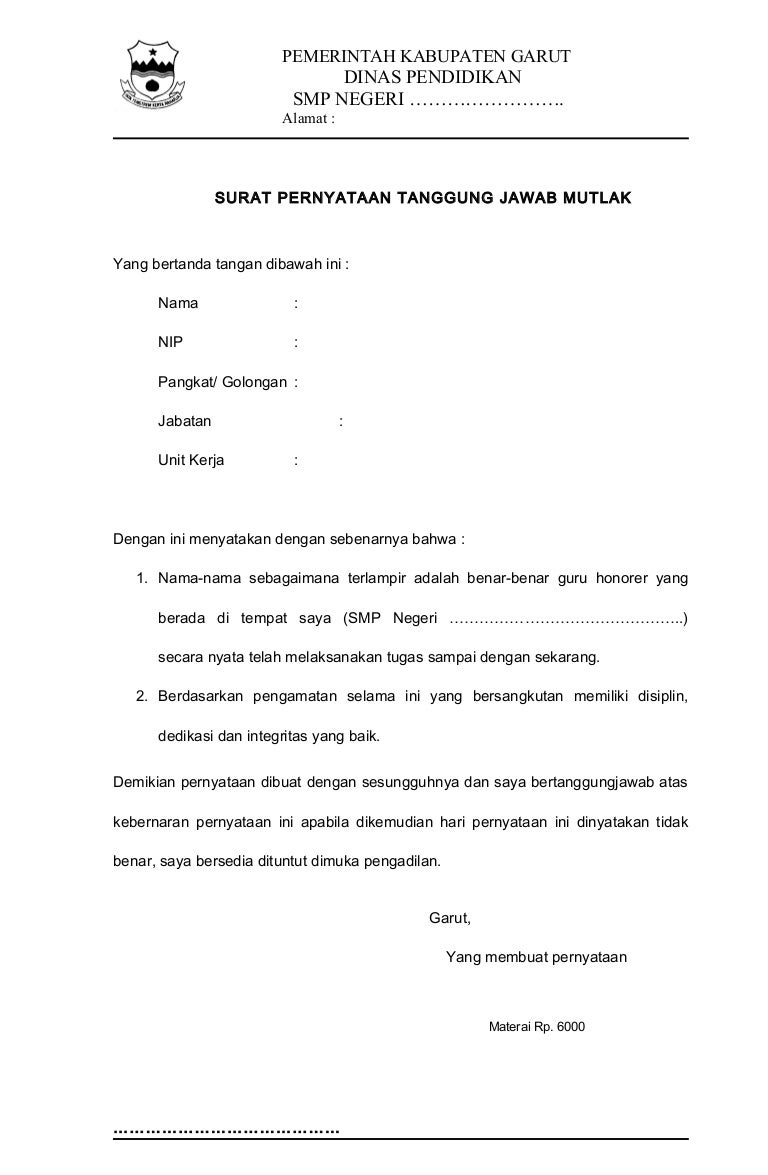 Surat Pernyataan Mutlak Kepala Sekolah Dan juga disaat menulis surat ini harus ditulis dengan benar.