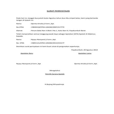 Surat pernyataan peralihan tanggung jawab