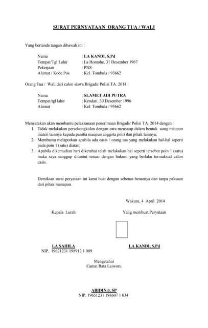 Surat Persetujuan Orang Tua Untuk Menikah - SuratMenyurat.net