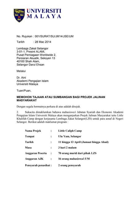 Surat Minta Tajaan Syarikat