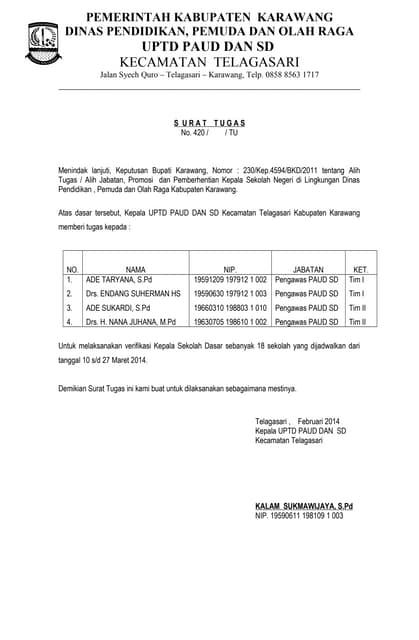 Surat Tugas Verifikasi 2014