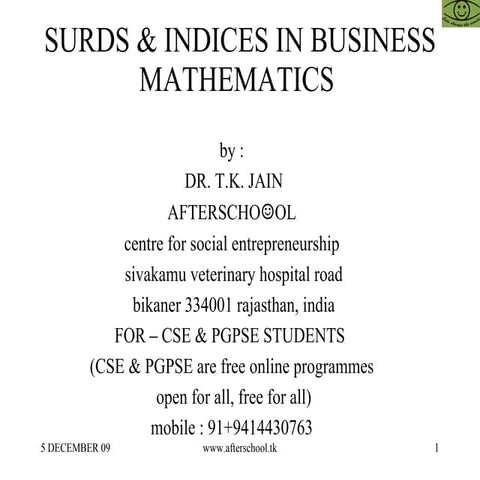 Surds & indices in business mathematics 