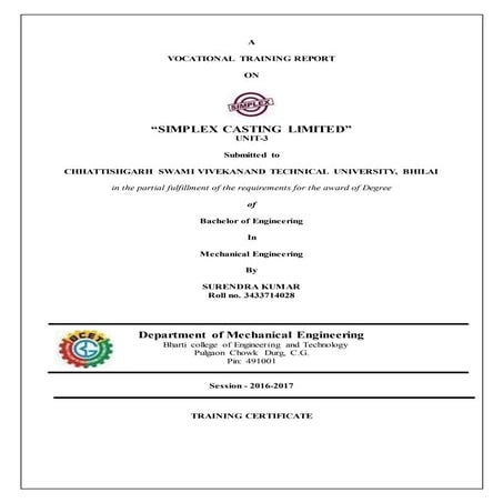 VOCATIONAL TRAINING REPORT OF SIMPLE CASTING LIMITED