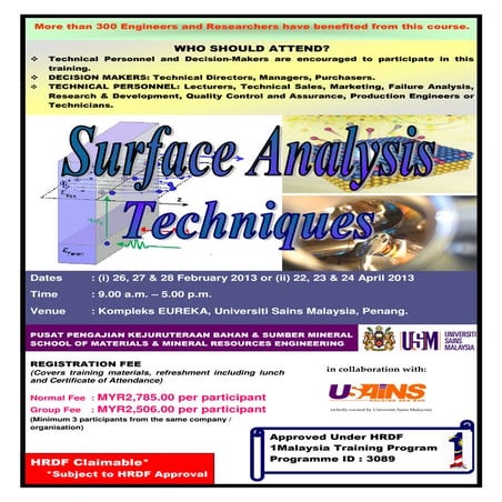 Surface Analysis Techniques Feb & April 2013