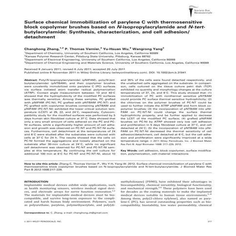 Surface chemical immobilization of parylene c with thermosensitive block copo...
