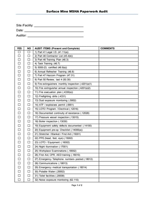 Surface mine paperwork audit template