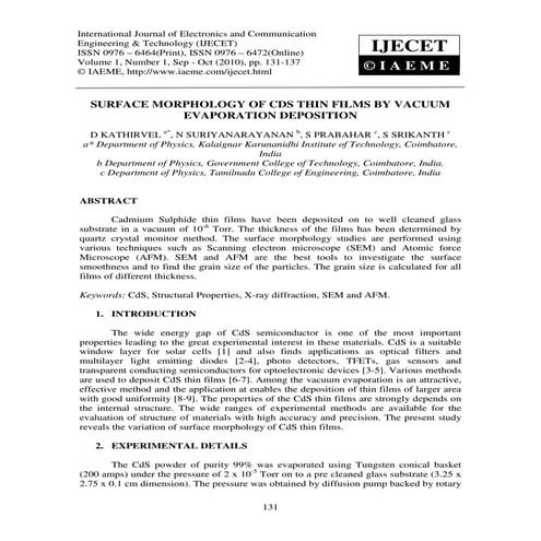 Surface morphology of cds thin films by vacuum evaporation deposition