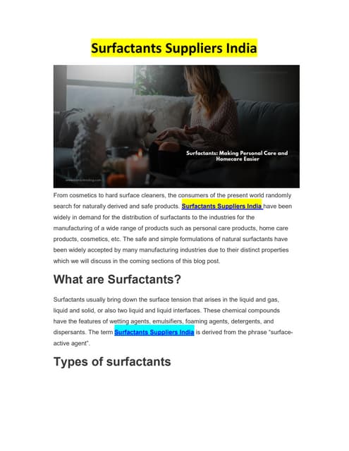 Non-ionic surfactants and their applications | PPTX