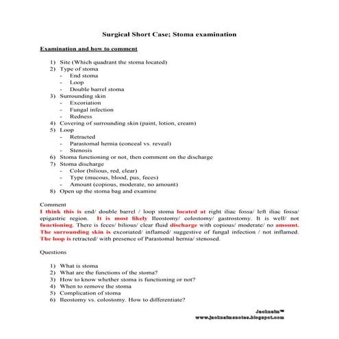 Surgical short case stoma