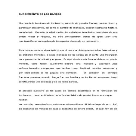 Surgimiento de los bancos