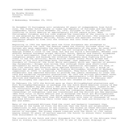 SURINAME INDEPENDENCE FROM THE DUTCH