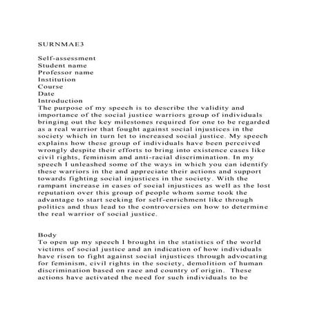 SURNMAE3Self-assessment Student nameProfessor nameInstit.docx