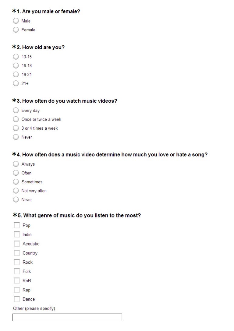Music Video Survey Questions