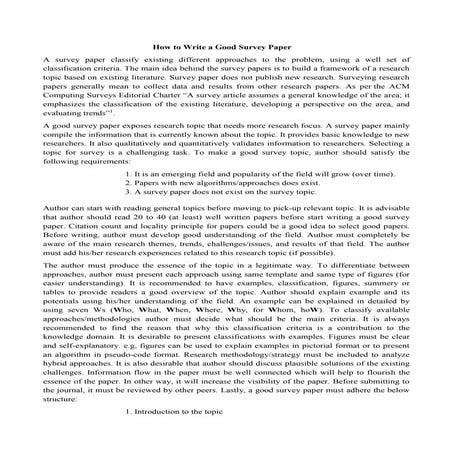 How to Write a Good Survey paper