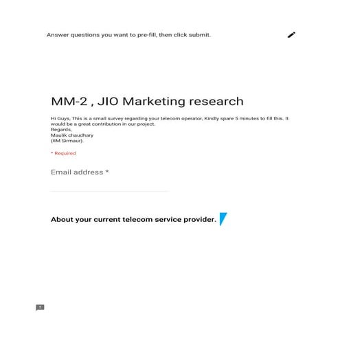 Survey for Reliance JIO Infocomm Ltd