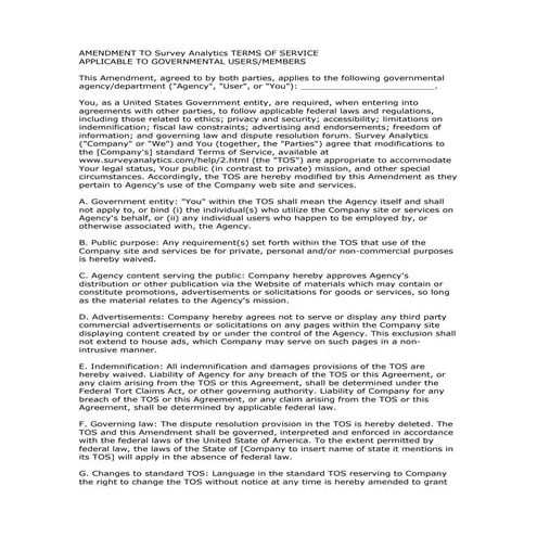 Survey Analytics Terms of Service (TOS) Amendment