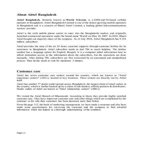 Survey on customer complaints of airtel bangladesh ltd.