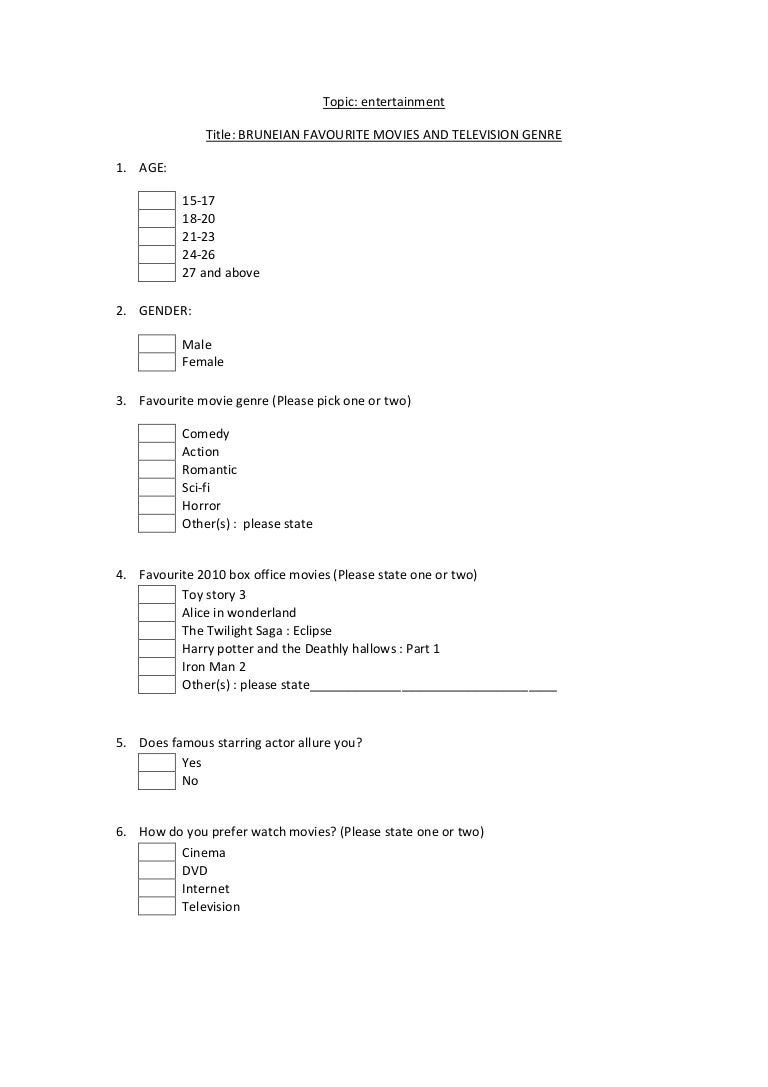 Survey on favourite movie and television