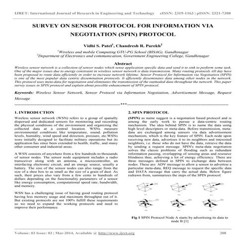 Survey on sensor protocol for information via negotiation (spin) protocol