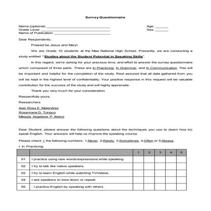 Survey questionnaire