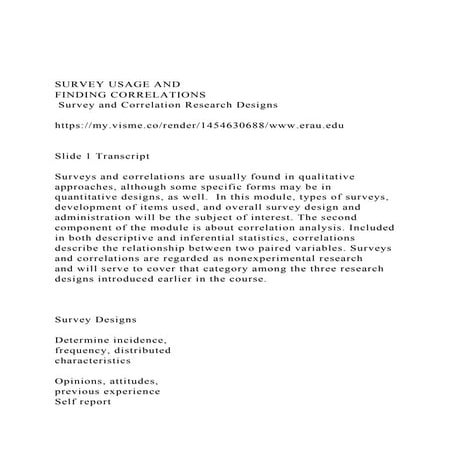 SURVEY USAGE AND  FINDING CORRELATIONS Survey and Correlat.docx